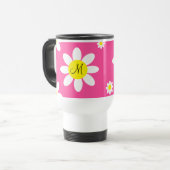Kute Hot Pink en White Floral Custom Initialen Reisbeker (Voorkant links)
