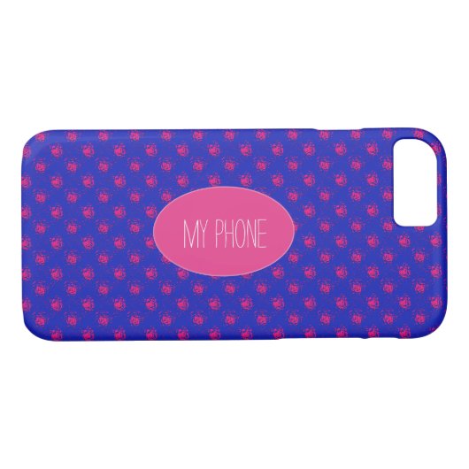 Kute Hot Pink-Stippen op blauw Case-Mate iPhone Case (Achterkant (Horizontaal))