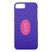 Kute Hot Pink-Stippen op blauw Case-Mate iPhone Case (Achterkant)