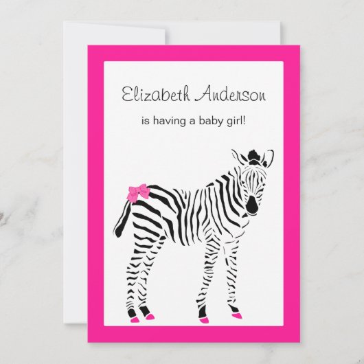 Kute hot-roze en zwart Zebra-wit Baby shower Kaart (Voorkant)