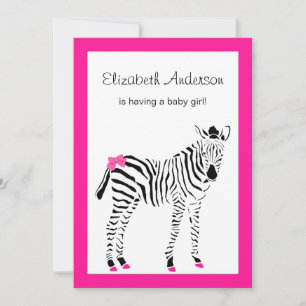 Kute hot-roze en zwart Zebra-wit Baby shower Kaart