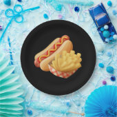 Kute hotdogs en friet papieren bordje (Feest)