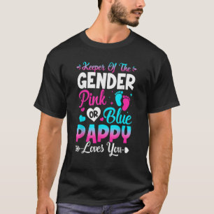Kute-houder van genderroze of blauwe appel houdt v t-shirt