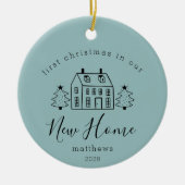 Kute House en kerstbomen Nieuwe thuisnaam Cer Keramisch Ornament (Voorkant)