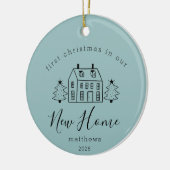 Kute House en kerstbomen Nieuwe thuisnaam Cer Keramisch Ornament (Links)