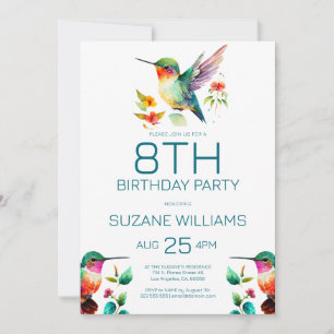 Kute Hummingbird Birthday Party Invitation Kaart