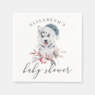 Kute husky dog. Baby shower winterjongen Servet