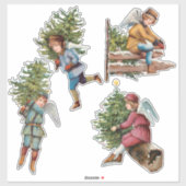 Kute  ijsSkating Angels met kerstbomen Sticker (Vel)