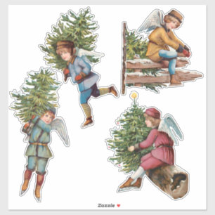 Kute  ijsSkating Angels met kerstbomen Sticker