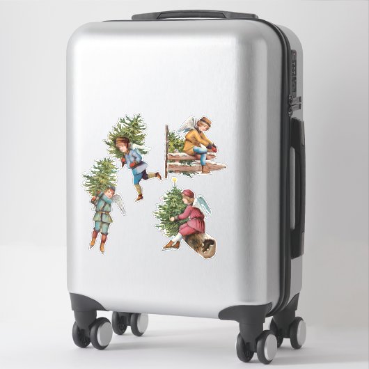 Kute ijsSkating Angels met kerstbomen Sticker (Koffer)
