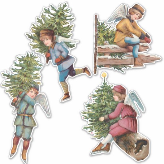 Kute  ijsSkating Angels met kerstbomen Sticker (Voorkant)