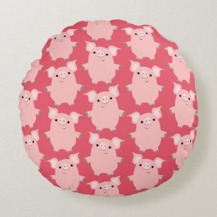 Kute Inquisitive Cartoon Pigs Round Pillow Rond Kussen