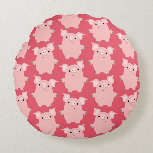 Kute Inquisitive Cartoon Pigs Round Pillow Rond Kussen (Voorkant)