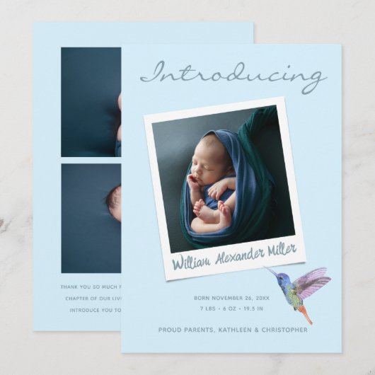 Kute Instant Photo Moderne Multiple 3 Foto Birth Aankondiging (Voorkant / Achterkant)