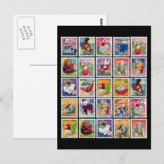 Kute Japan Year of Animal Stamp Pattern Briefkaart (Voorkant / Achterkant)