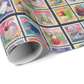 Kute Japan Year of Animal Stamps Pattern Cadeaupapier (Rol Hoek)