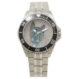 Kute Japanse akita zwarte hond portret kunst Horloge