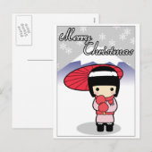 Kute Japanse kerstkaart Feestdagenkaart (Voorkant / Achterkant)