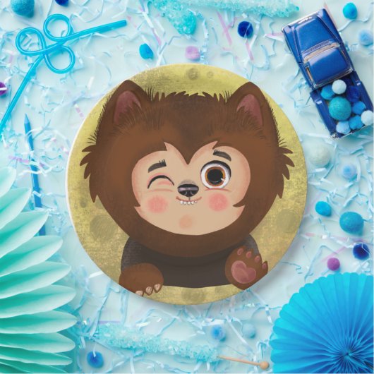 Kute jongen in een Werewolf Halloween-kostuum Papieren Bordje (Feest)