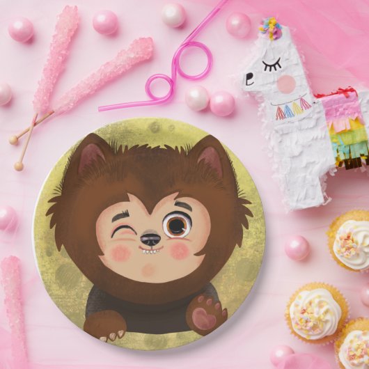 Kute jongen in een Werewolf Halloween-kostuum Papieren Bordje (Feest)