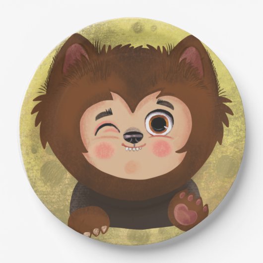 Kute jongen in een Werewolf Halloween-kostuum Papieren Bordje (Voorkant)