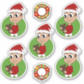 Kute jongen met een teddybeer Kerst sticker (Voorkant)