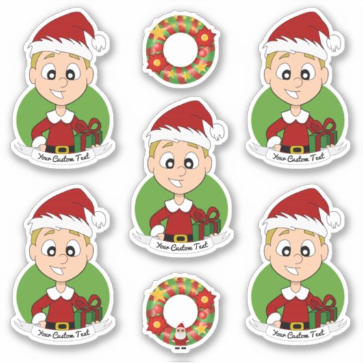Kute jongen met kort blond Kerst sticker (Voorkant)