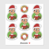 Kute jongen met kort zwart haar Kerst sticker (Vel)