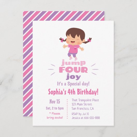 Kute Jump Four Joy Girls 4e verjaardag Kaart (Voorkant / Achterkant)