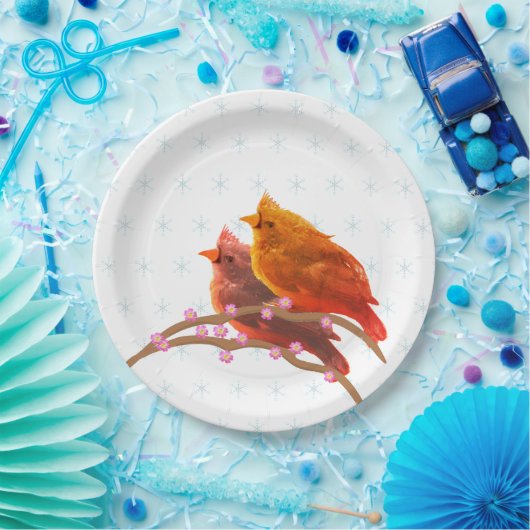 Kute kardinale vogels en sneeuwvlokken papieren bordje (Feest)