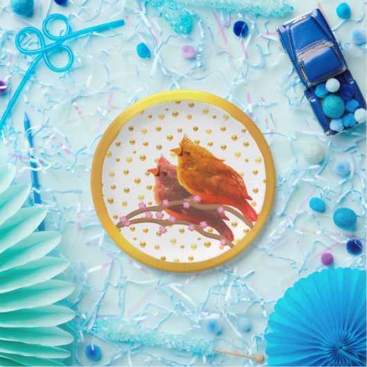 Kute kardinale vogels papieren bordje (Feest)