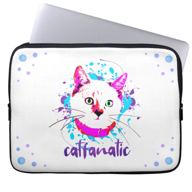 Kute Kat Face Hot Pink Blue Cat Fantasie Laptop Sleeve (Voorkant)