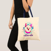 Kute Kat Face Hot Pink Blue Cat Fantasie Tote Bag (Voorkant (product))