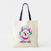 Kute Kat Face Hot Pink Blue Cat Fantasie Tote Bag (Achterkant)