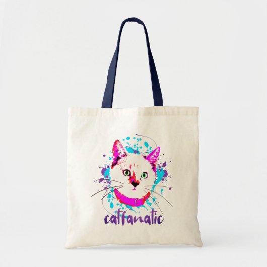 Kute Kat Face Hot Pink Blue Cat Fantasie Tote Bag (Voorkant)