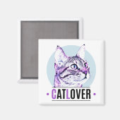 Kute Kat Face Pink en Black Cat Lover Magneet (Voorkant / Achterkant)