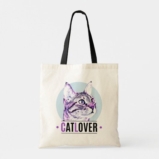 Kute Kat Face Pink en Black Cat Lover Tote Bag (Achterkant)