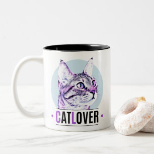 Kute Kat Face Pink en Black Cat Lover Tweekleurige Koffiemok