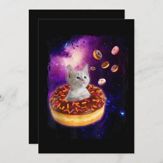 Kute kat in donut in ruimtespuiten van Kat Kaart (Voorkant / Achterkant)