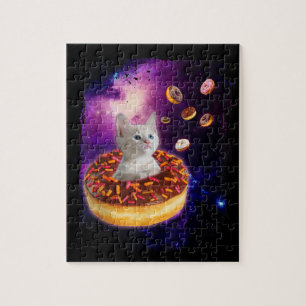 Kute kat in donut in ruimtespuiten van Kat Legpuzzel