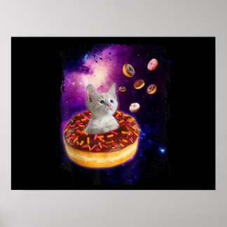 Kute kat in donut in ruimtespuiten van Kat Poster