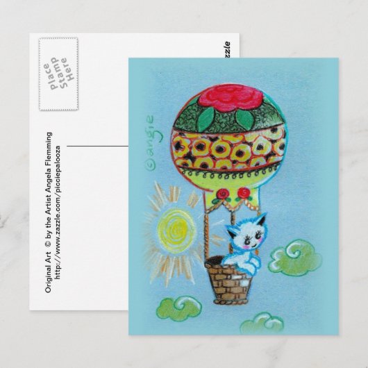 Kute Kat in Hot Air Baloon Briefkaart (Voorkant / Achterkant)