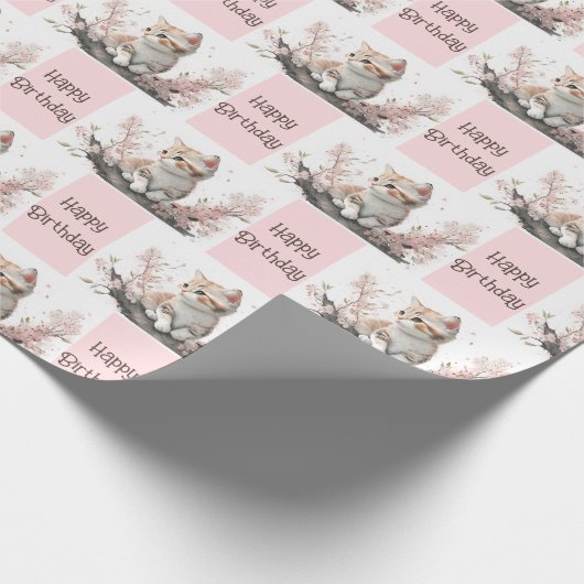 Kute Kat in roze bloemen Cadeaupapier (Hoek)