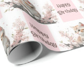 Kute Kat in roze bloemen Cadeaupapier (Rol Hoek)