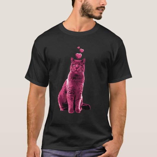 Kute  kat met hartenretro roze 12 t-shirt (Voorkant)