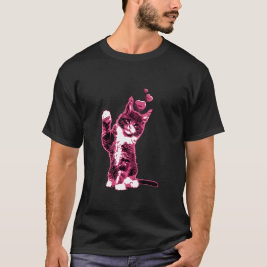 Kute  kat met hartenretro Roze 6 T-shirt (Voorkant)