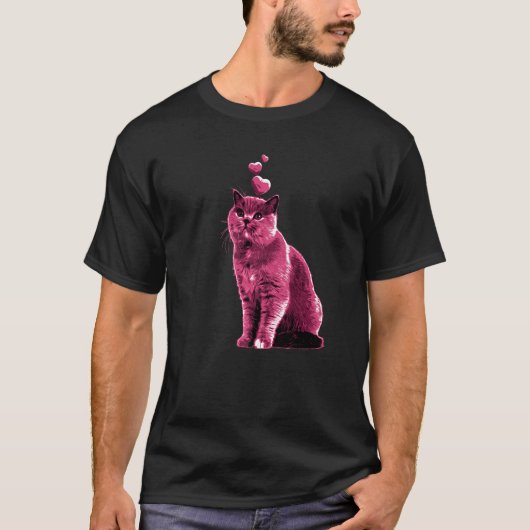 Kute kat met hartenretro Roze 7 T-shirt (Voorkant)