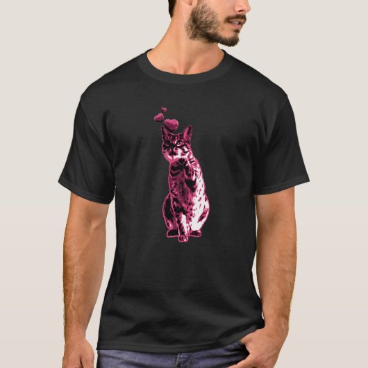 Kute kat met hartenretro Roze 8 T-shirt (Voorkant)