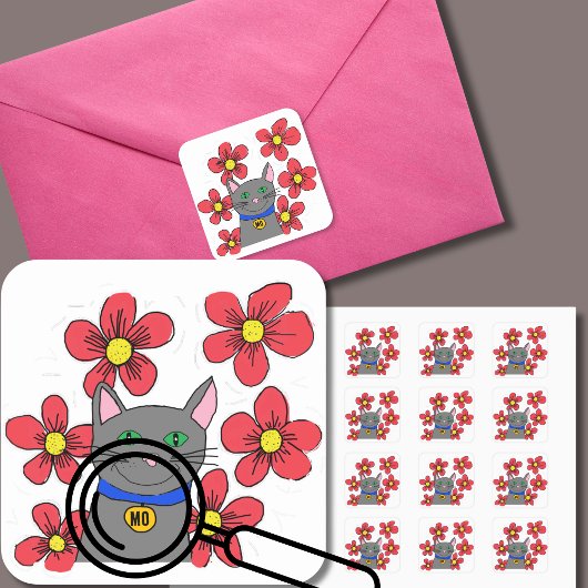 Kute kat omringd door bloemen vierkante sticker