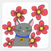 Kute kat omringd door bloemen vierkante sticker (Voorkant)